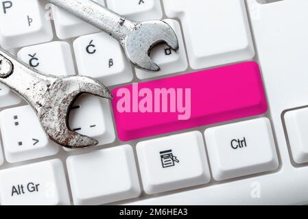 Computer Engineering Konzept, Abstract Reparatur Defekter Tastaturen, Sichere Website Aktivitäten, Modernes Schreibwerkzeug, Information Gathe Stockfoto