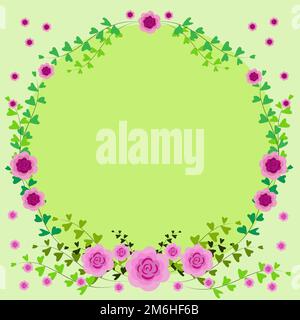 Blanko Frame Mit Farbenfrohen Blumen Und Laub, Harmonisch Angeordnet. Leerer Posterrand Umgeben Von Mehrfarbigem Bo Stockfoto