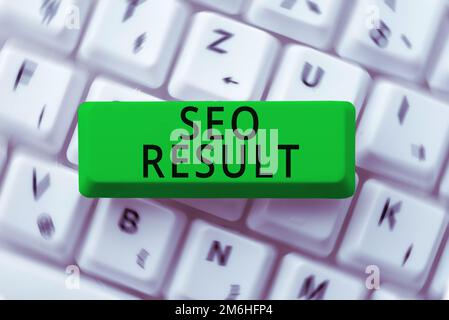 Textbeschriftung mit Seo-Ergebnis. Konzeptfoto die Liste, die von Suchmaschinen als Antwort auf eine Abfrage erstellt wird Stockfoto