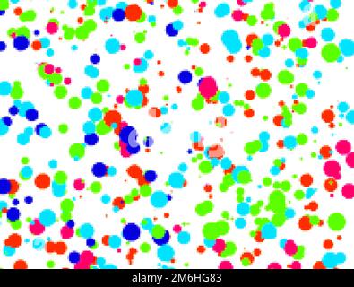 Mehrfarbige Kreise aus Pixeln auf weißem Hintergrund. 3D-Rendering Stockfoto