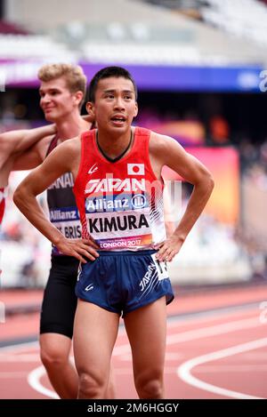 Yuya Kimura nach einem Wettkampf im Jahr 5000m T20 bei der World para Athletics Championships 2017 in London, Großbritannien. Japanischer Para-Athlet Stockfoto