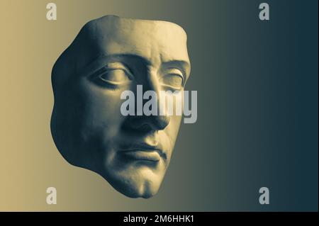 Bronzefarbenes Gipsexemplar der antiken Statue von Germanicus Julius Caesar Kopf für Künstler mit Messinghintergrund. Renaissance-Epoche. Stockfoto