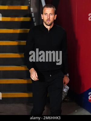 Harry Kane von Tottenham Hotspur kommt im Stadion vor dem Spiel der Premier League im Selhurst Park in London an. Bilddatum: Mittwoch, 4. Januar 2023. Stockfoto