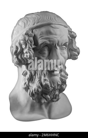 Weißes Gipskop der antiken Statue Homer Head für Künstler. Antike Gipsskulptur des menschlichen Gesichtes. Der antike griechische Dichter und Phil Stockfoto