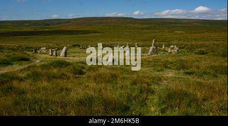 Scorhill Stone Circle am Gidleigh Common, Dartmor-Nationalpark Stockfoto