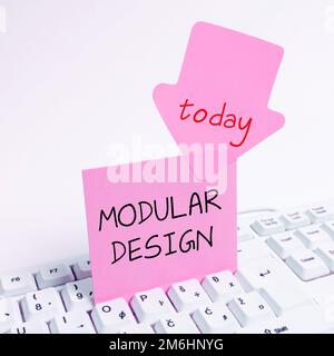 Inspiration mit dem Schild „Modulares Design“. Wort zur Produktkonstruktion, um Produkte durch Integration oder Kombination unabhängiger Teile zu produzieren Stockfoto