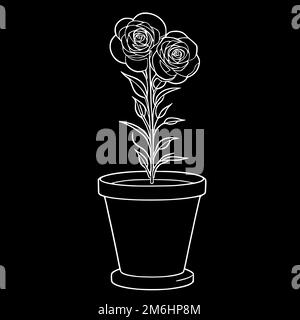 Rosen in topfweißem, durchgehenden Linienvektor auf Schwarz Stock Vektor