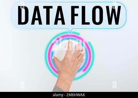 Inspiration mit Datenfluss-Zeichen. Geschäftskonzept das Verschieben von Daten durch ein System, das aus Software besteht Stockfoto