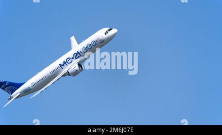 Moskau Russland Flugplatz Zhukovsky 31. August 2019: Irkut MS-21 neues russisches Zivilflugzeug der internationale Raumfahrtsalon MAKS-2 Stockfoto
