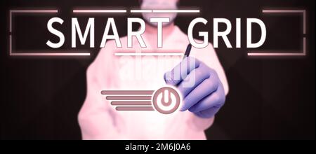 Handschriftenschild Smart Grid. Konzeptfoto mit Betriebs- und Energiemaßnahmen einschließlich Zählern Stockfoto