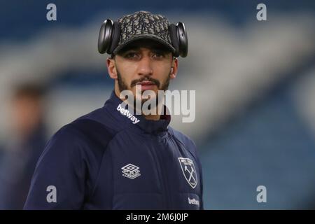 Leeds, Großbritannien. 04. Januar 2023. Said Benrahma #22 von West Ham United trifft vor dem Premier League-Spiel Leeds United gegen West Ham United auf der Elland Road, Leeds, Großbritannien, 4. Januar 2023 (Foto von James Heaton/News Images) in Leeds, Großbritannien, am 1./4. Januar 2023 ein. (Foto: James Heaton/News Images/Sipa USA) Guthaben: SIPA USA/Alamy Live News Stockfoto