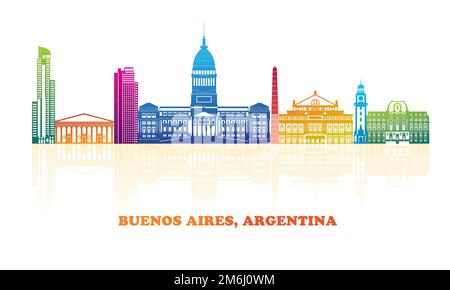 Farbenfrohes Skyline-Panorama der Stadt Buenos Aires, Argentinien - Vektordarstellung Stock Vektor