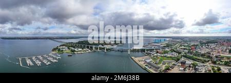 Luftpanorama über die Ostsee bei Stralsund Stockfoto