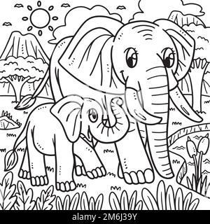 Elefantenmaler und Elefantenbabys Stock Vektor