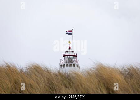 Leuchtturm im Winter in Noordwijk aan Zee, Niederlande Stockfoto