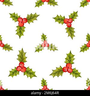 Nahtloses Weihnachtsmuster mit Stechbeeren Stockfoto