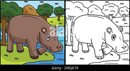 Hippo Coloring Page Farbige Illustration Stock Vektor