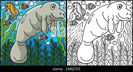 Manatee Coloring Page Farbige Illustration Stock Vektor