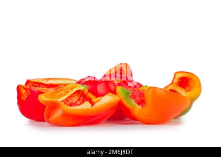 Paprika. Roter Pfeffer. Isoliert auf weißem Hintergrund. Süßer roter Pfeffer. Mit beschnittenem Pfad. Volle Schärfentiefe Stockfoto