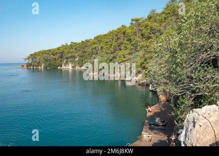 Akyaka, Mugla, Türkei. September 8. 2022 Genießen Sie die wunderschöne Küstenstadt Akyaka an der türkischen Riviera an der Südwestküste der Türkei Stockfoto