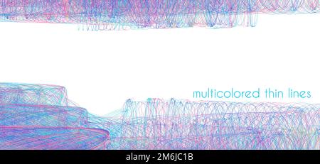 Abstrakter Hintergrund mit mehrfarbigen dünnen Linien auf weißem Hintergrund. Grafisches Vektormuster Stock Vektor