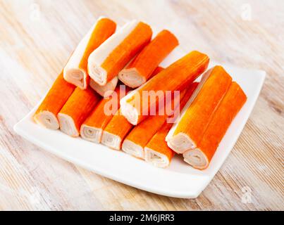 Seafood Sticks Imitation von Krabbenfleisch Stockfoto