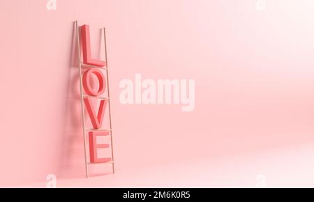 Leitertreppe Love Font Text Rot Rosa Farbe Hintergrund Schatten Symbol Dekoration Ornament Happy valentine 14 14 februar Heart weddi Stockfoto