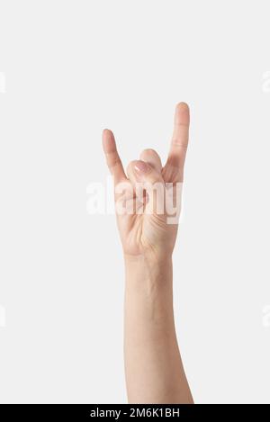 Rock Gesture Hand isoliert auf weiß Stockfoto