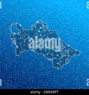 Netzwerkkarte Turkmenistans. Landkarte der digitalen Verbindungen. Technologie, Internet, Netzwerk, Telekommunikationskonzept. Vektordarstellung. Stock Vektor
