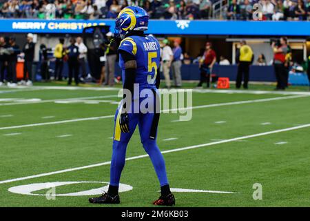 INGLEWOOD, CA - DEZEMBER 25: Los Angeles Rams Cornerback Jalen Ramsey (5) während der Denver Broncos vs Los Angeles Rams im Sofi Stadium am Sunday Dece Stockfoto