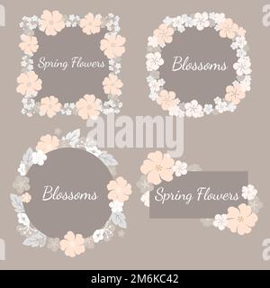 Vektor-Set mit beigefarbenen Blumenabzeichen Stock Vektor