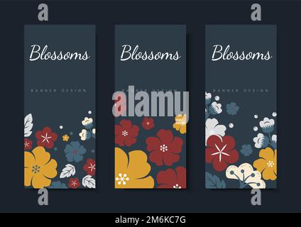 Vektor-Set mit rechteckigen Blumenabzeichen Stock Vektor