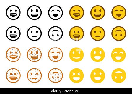 Vektor-Set von Emoticons im Doodle-Stil auf weißem Hintergrund. Stockfoto