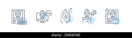 Ein Satz Blogger-Symbole für Mädchen. Pixelgenaue, bearbeitbare Konturlinie Stock Vektor