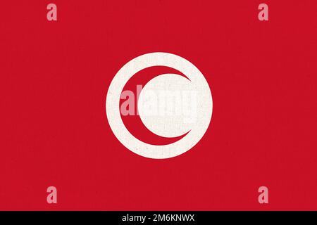 Tunesische Flagge. Tunesische Flagge auf der Stoffoberfläche. Stoffstruktur. Nationales Symbol Tunesiens auf Patt Stockfoto
