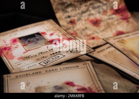 Jack the Ripper Victims, Scotland Yard, 1888. Der Mörder ermordete 12 Frauen. Bilder mit Blut - ein dunkles Verbrechen aus der Victoria Stockfoto