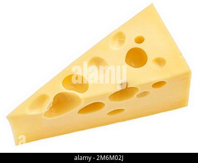 Schweizer Käsedreieck isoliert auf weißem Hintergrund, Draufsicht Stockfoto
