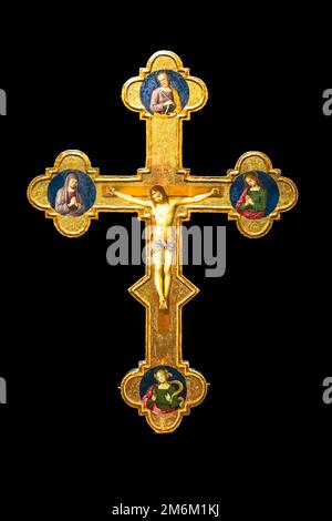 Antikes Kruzifix aus Gold - römisch-katholische Kirche, Jesus Christus. Stockfoto