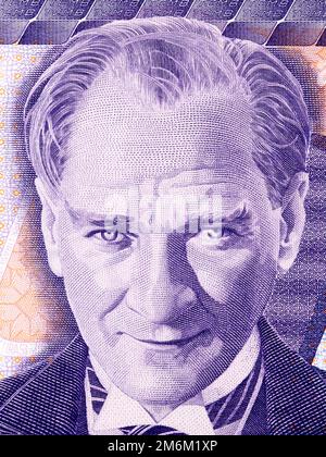 Mustafa Kemal Atatürk ein Porträt aus türkischem Geld Stockfoto