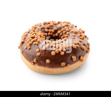 Leckere Schokolade Donut auf weißem Hintergrund Stockfoto