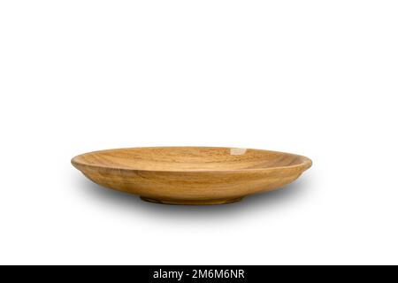 Seitenansicht einer kleinen Holzplatte auf weißem Hintergrund. Stockfoto