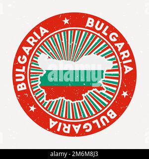 Bulgarischer Rundstempel. Logo des Landes mit Flagge. Vintage-Abzeichen mit kreisförmigem Text und Sternen, Vektorgrafik. Stock Vektor