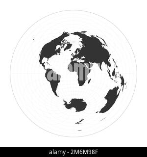 Weltkarte. Azimutale äquidistante Projektion. Globus mit Breiten- und Längengraden. Weltkarte über Meridiane und Parallelen im Hintergrund. Vektor krank Stock Vektor