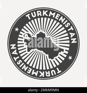 Rundes Logo Turkmenistans. Vintage-Reiseabzeichen mit kreisförmigem Namen und Landkarte, Vektorillustration. Stock Vektor