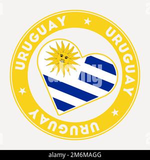 Abzeichen mit Herzflagge in Uruguay. Aus Uruguay mit Love Logo. Unterstützt den Stempel der Landesflagge. Vektordarstellung. Stock Vektor