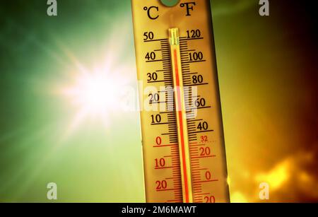 Thermometer über 38 Grad Hitzewelle Stockfoto