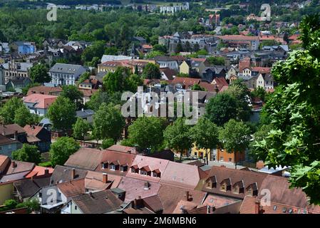 Luftaufnahme über die Altstadt von Rudolstadt, Thüringen Stockfoto