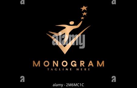 Mann jagt Träume mit Stars Abstract Monogramm-Vektor-Logo-Vorlage Stock Vektor