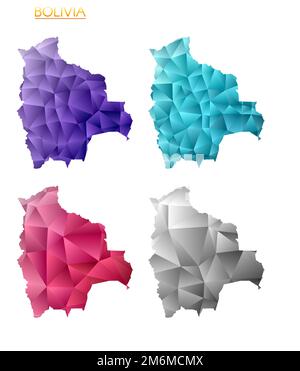 Satz von polygonalen Vektorkarten von Bolivien. Helle Farbverlaufskarte des Landes in flachem Poly-Stil. Stock Vektor