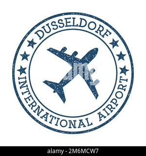 Logo des internationalen Flughafens Düsseldorf. Vektordarstellung der Flughafenstempel. Flugplatz Düsseldorf. Stock Vektor